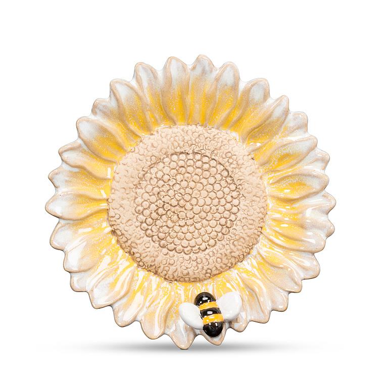 Flower and Bee Candle or Wine Bottle Plate