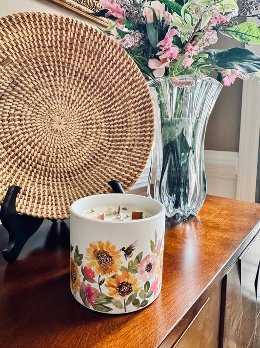 Spring Sunflower and Honeybee Candle