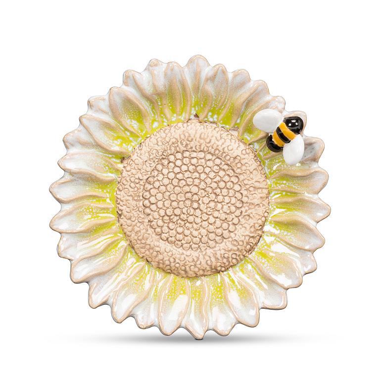 Flower and Bee Candle or Wine Bottle Plate