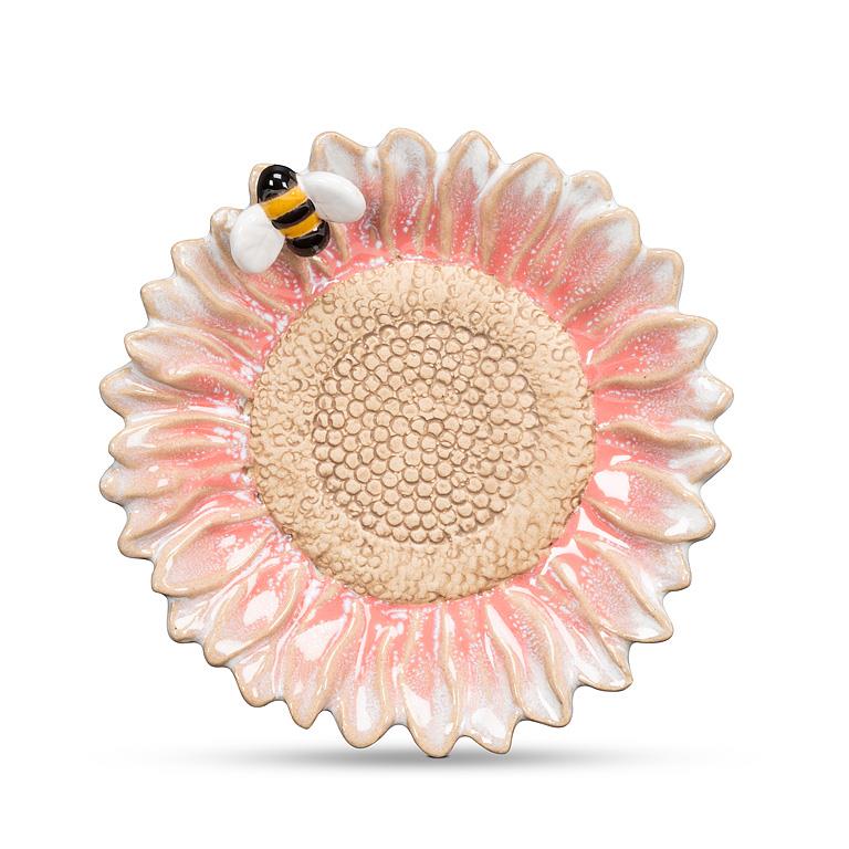 Flower and Bee Candle or Wine Bottle Plate